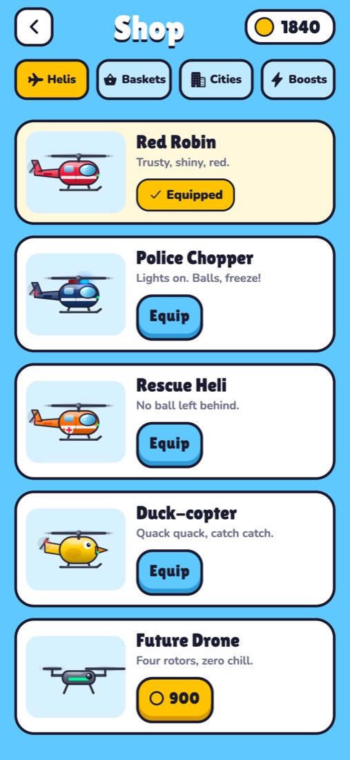 The shop with helicopters and baskets